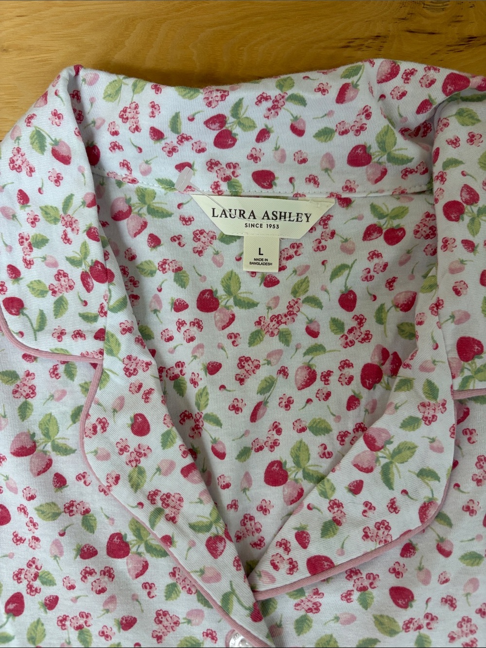 Laura Ashley Pink & Green Strawberry Print Short-Sleeve Pajama Set - Picture 2 of 8